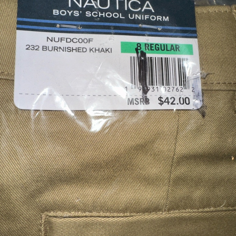 NWT Nautica Boys' Flat Front Stretch Twill Chino School Pant Khaki 8 Regular